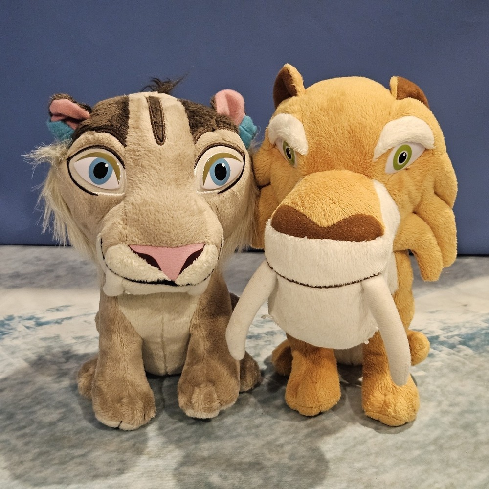 Ice Age Shira & Diego Sabertooth Tiger Plush Bundle 9" Blue Sky Fox Cut Tag